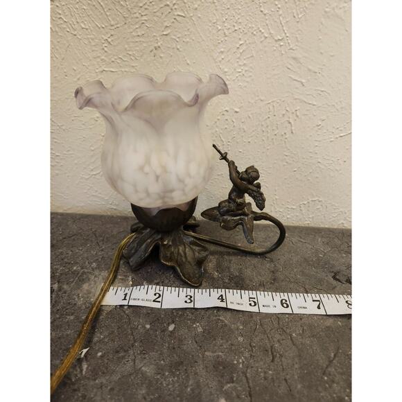 VINTAGE ORNATE CHERUB ANGEL BLOWING HORN LAMP / NIGHT‎ LIGHT - Picture 7 of 10